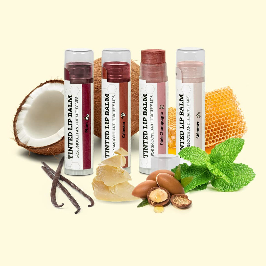 Earth’s Daughter Tinted Lip Balm Made With Organic Beeswax and Coconut Oil (4-pack)